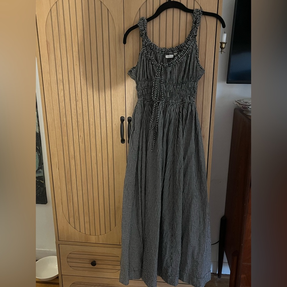DÔEN Black and White Smocked Maxi Sundress